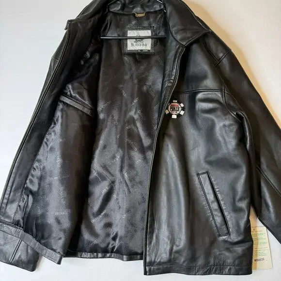 Burks Bay NWT Driving Leather Coat Men Size XL World Series Poker Lined    Black - Picture 3 of 10